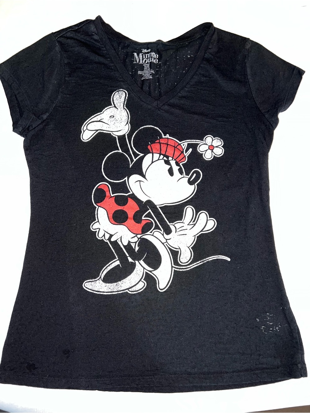 Disney Black Minnie Mouse Graphic Tee with Red Accents